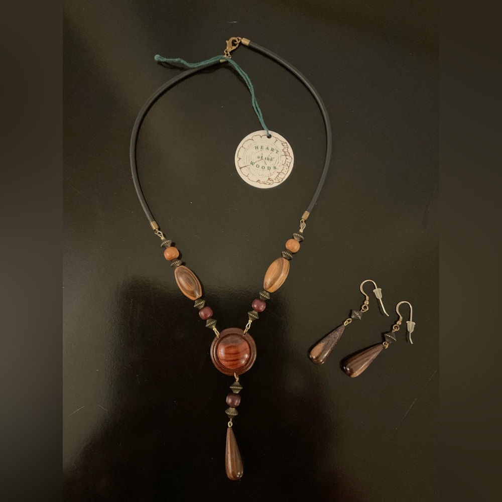 Peter Ridley English Handcrafted Natural Wood Necklace and Earring Set from 2008